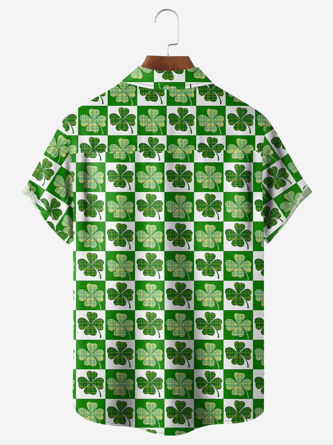 Green St. Patrick's Day Lucky Clover Lucky Grid Hawaiian Golf Shirt, St Paddy's Day Tropical Vibe Men's Golf Shirt