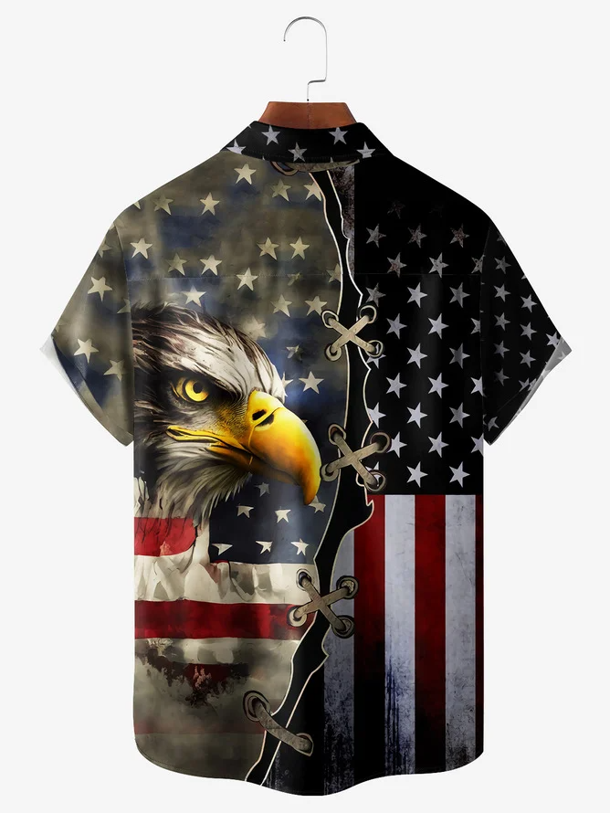 Army Memorial American Eagle US Flag Print Hawaiian Golf Shirt, 250th Anniversary Tropical Vibe Men's Golf Shirt
