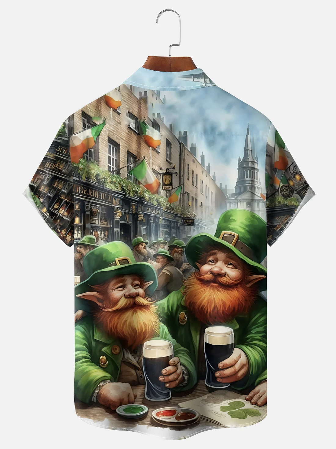 St. Patrick's Day Funny Gnome Beer Hawaiian Golf Shirt, Shamrock Golf Shirts, Men's Golf Shirt