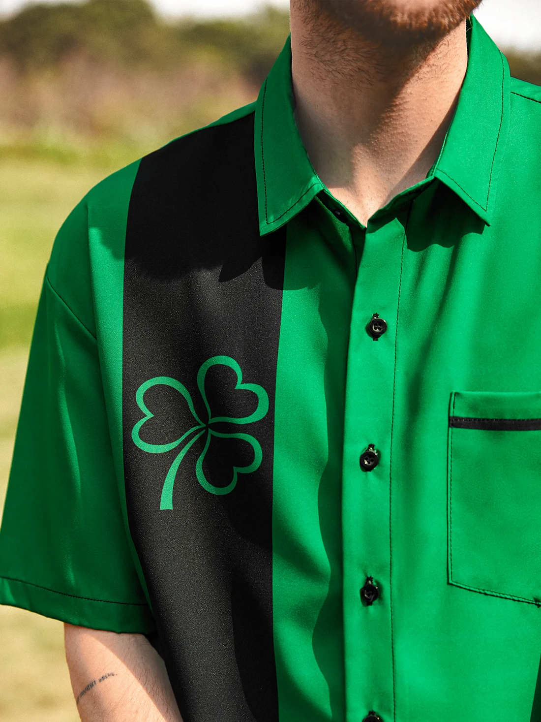 Green St. Patrick's Day Lucky Clover Hawaiian Golf Shirt, Holiday Hawaiian Shirt, Tropical Vibe Men's Golf Shirt