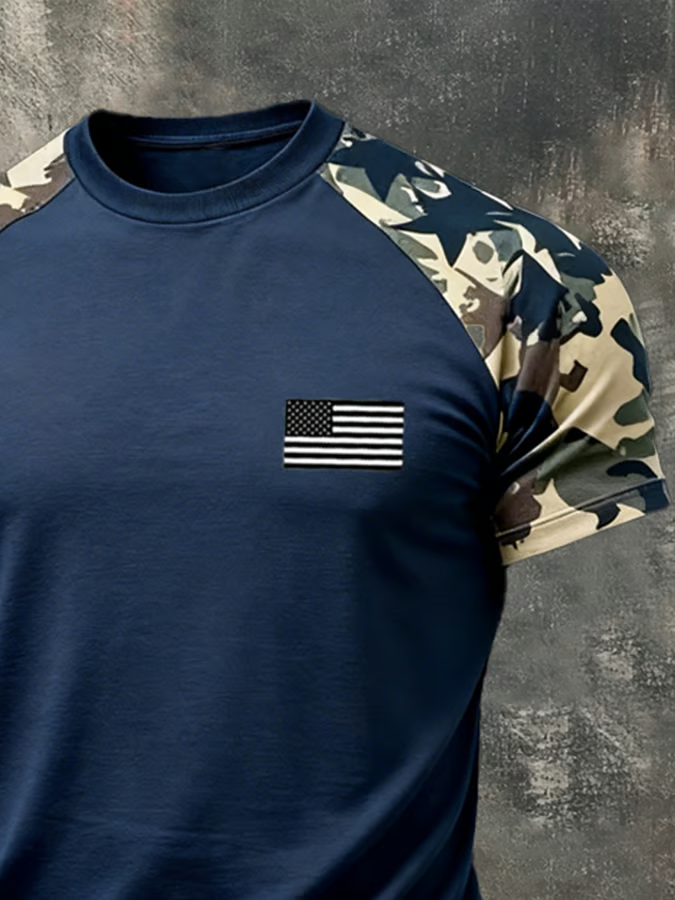 Retro Camo Navy Patriotic Golf Shirt, 4th Of July Golf Shirt, Golf Shirts For Men, 250th Anniversary Golf T-Shirt