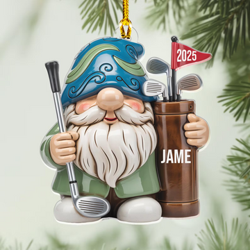 Gnome Golfing Acrylic Ornament, Golf Christmas Ornaments, Custom Golf Gift, Christmas Golf Gift, Golf Decor