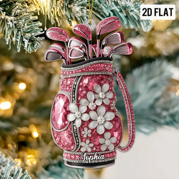 Crystal Print Pink Golf Bag Acrylic Ornament, Golf Christmas Ornaments, Christmas Golf Gift, Golf Decor