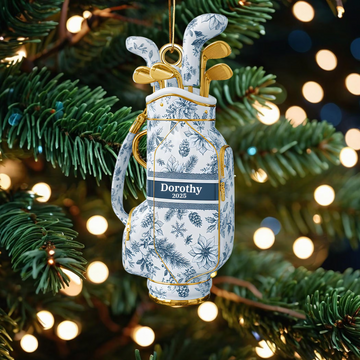 Toile de Jouy Personalized Golf Bag Acrylic Ornament, Custom Name Golf Ornament, Xmas Ornament