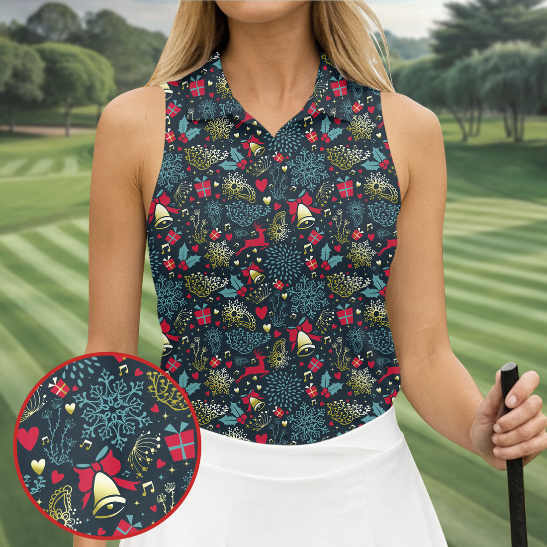 Christmas Reindeer Xmas Themed Women Golf Top, Christmas Golf Shirt, Ladies Golf Tops