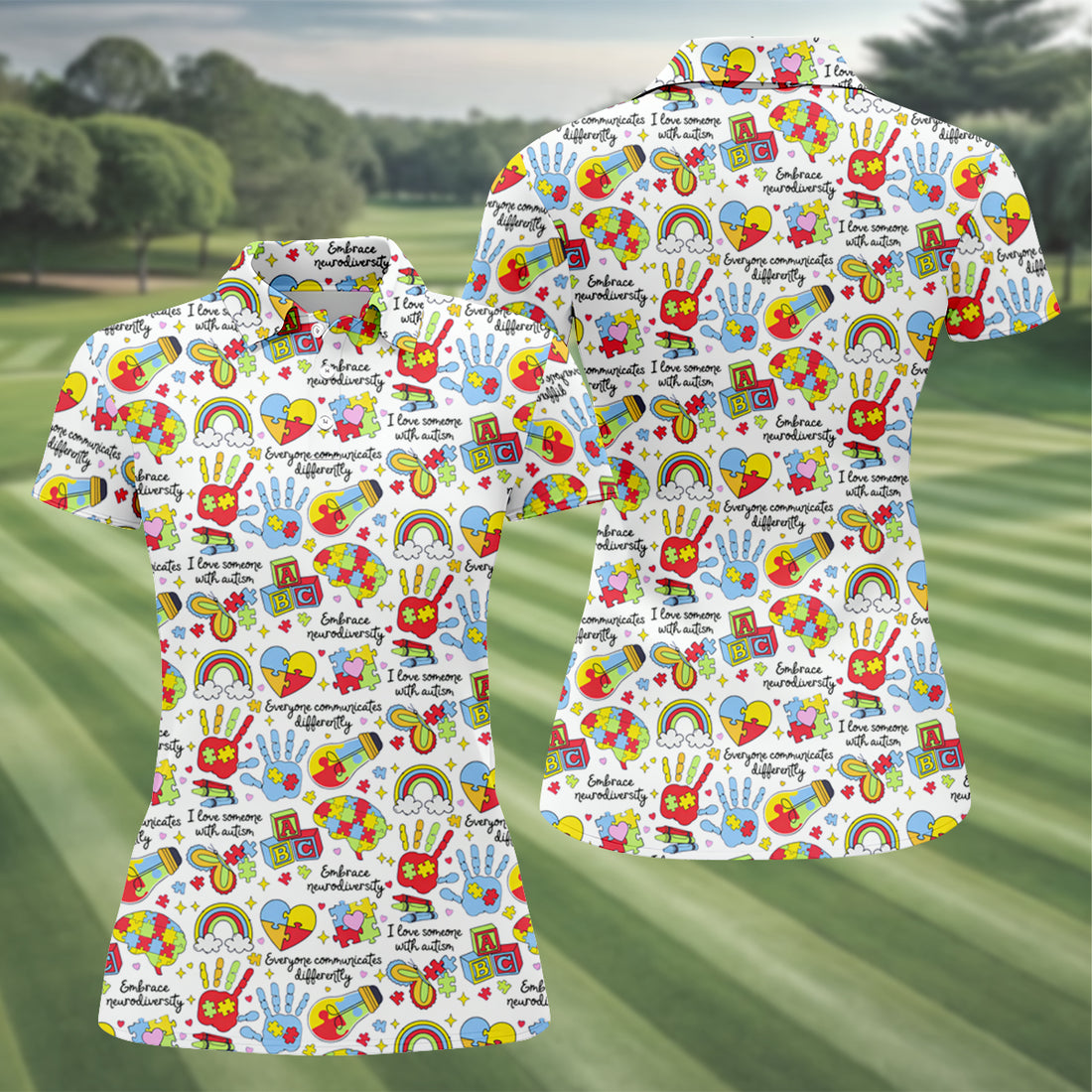 I Love Someone With Autism White Golf Shirt, Autism Awareness Color Ladies Golf Shirts, Ladies Golf Polos