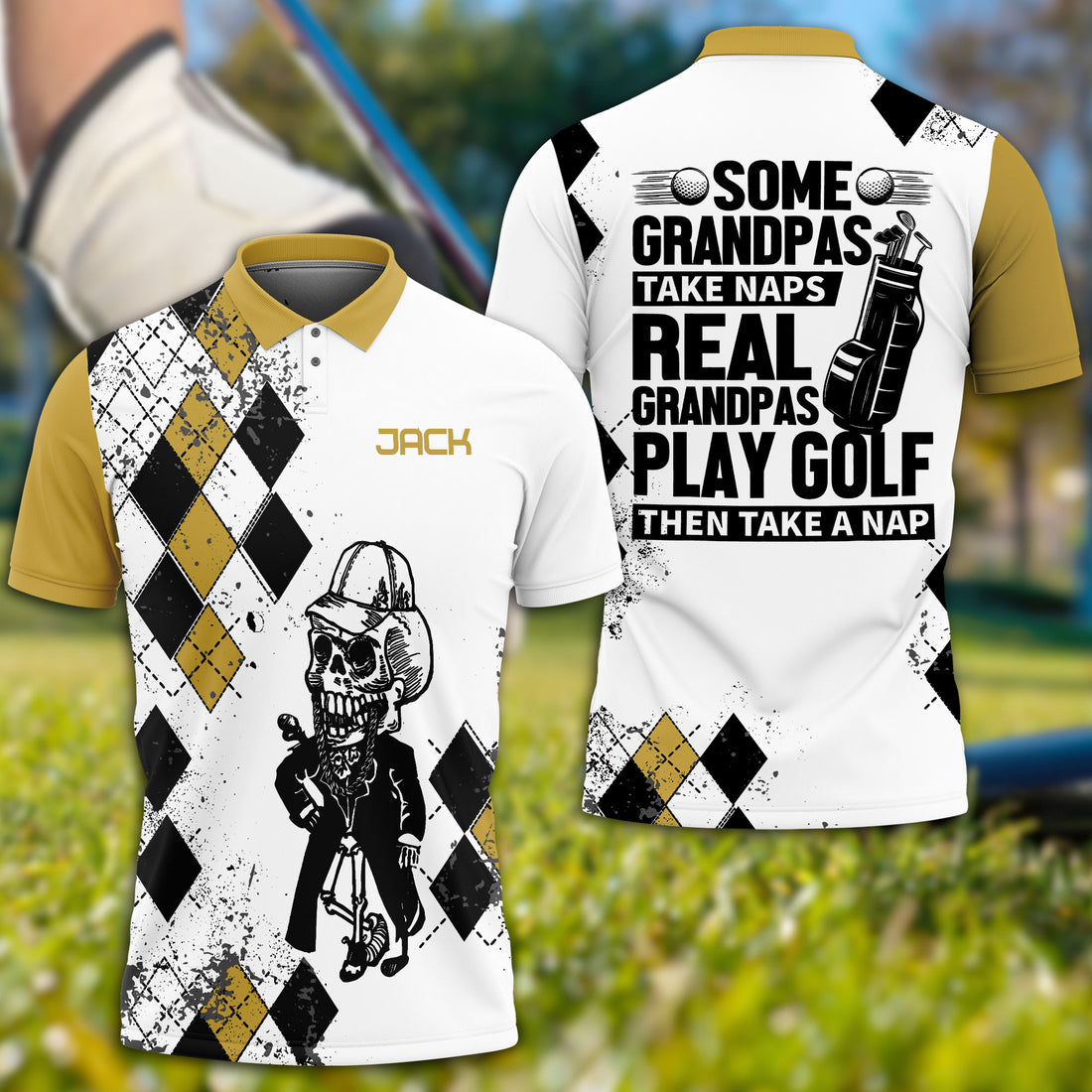 Some Grandpas Take Naps Skeleton Personalized 3D Golf Polo Shirt, Golf Shirt, Gift For Golfers
