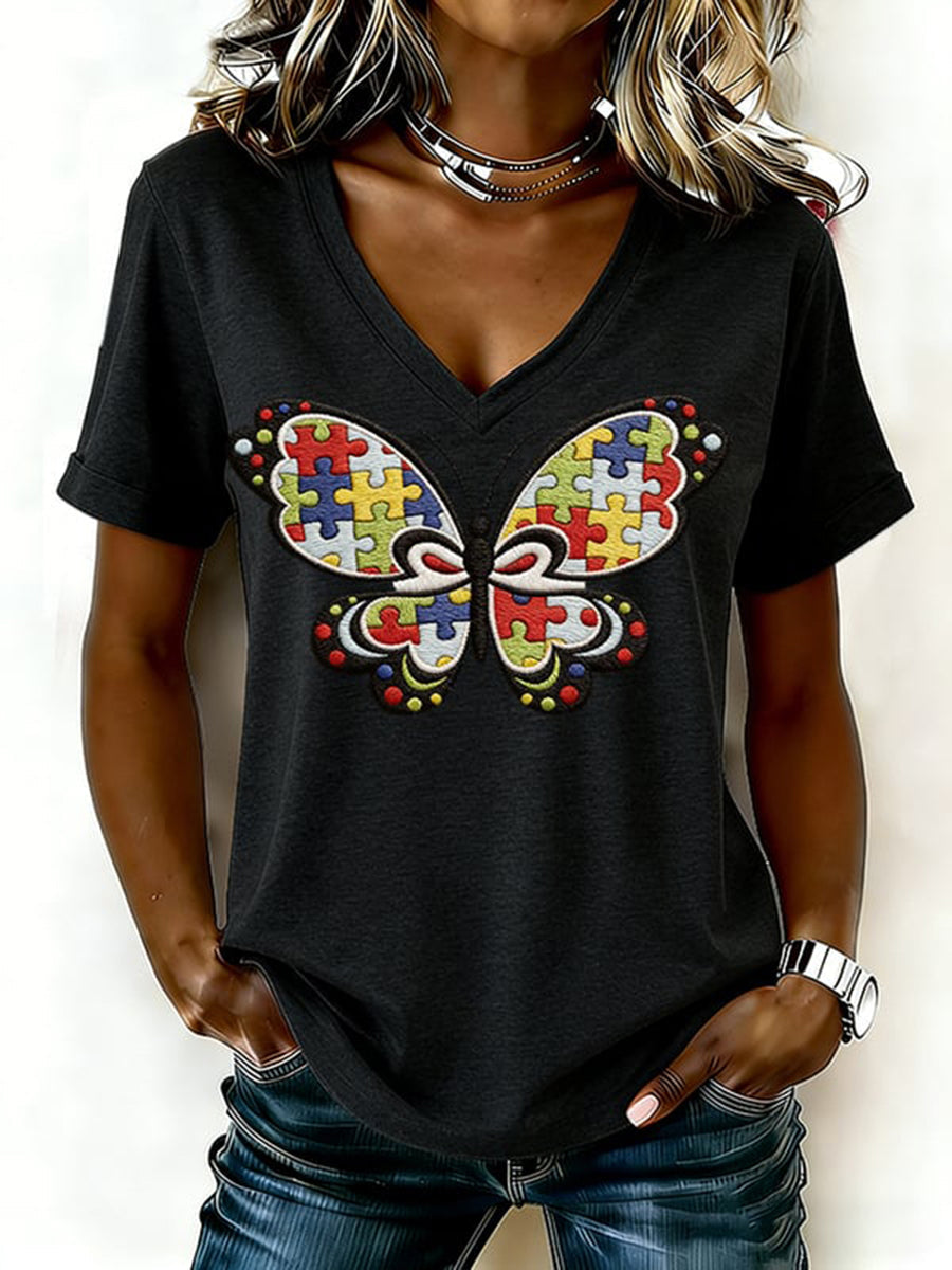 Women's Autism Awareness Printed Casual t-shirt, Autism Awareness Shirt, Autistic Gifts For Adults